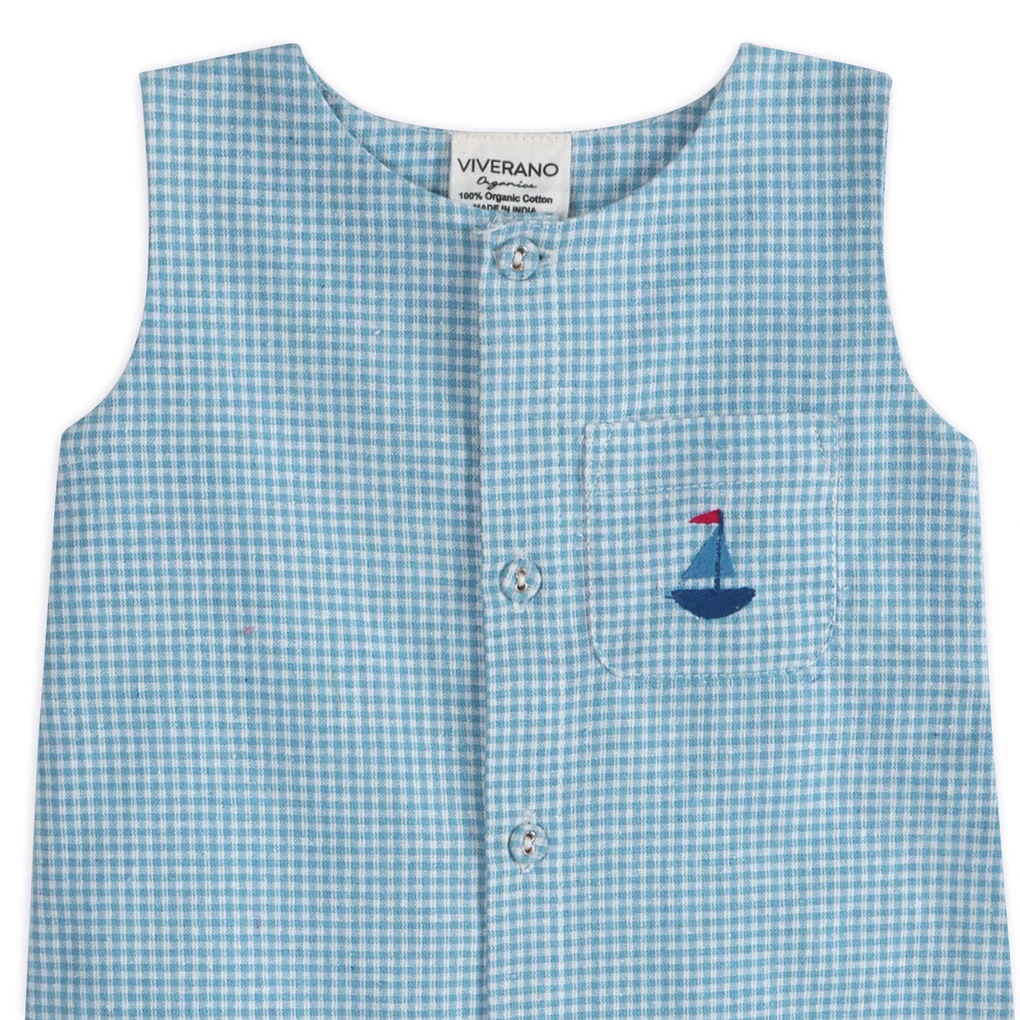 Viverano Organics - Nautical Embroidered Gingham Baby Romper (Organic)
