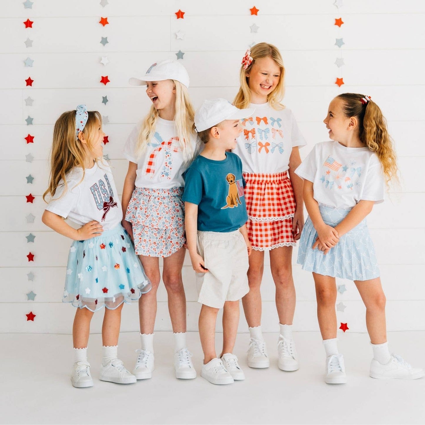 Sweet Wink - Patchwork Bow Patch Short Sleeve T-Shirt - Fourth of July