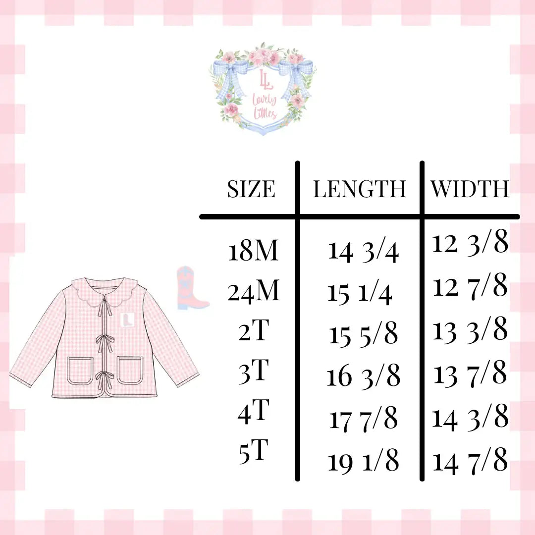 Lovely Littles Smocks - Hand Smocked Pink Gingham Quilted Jacket (Boots and Bows)