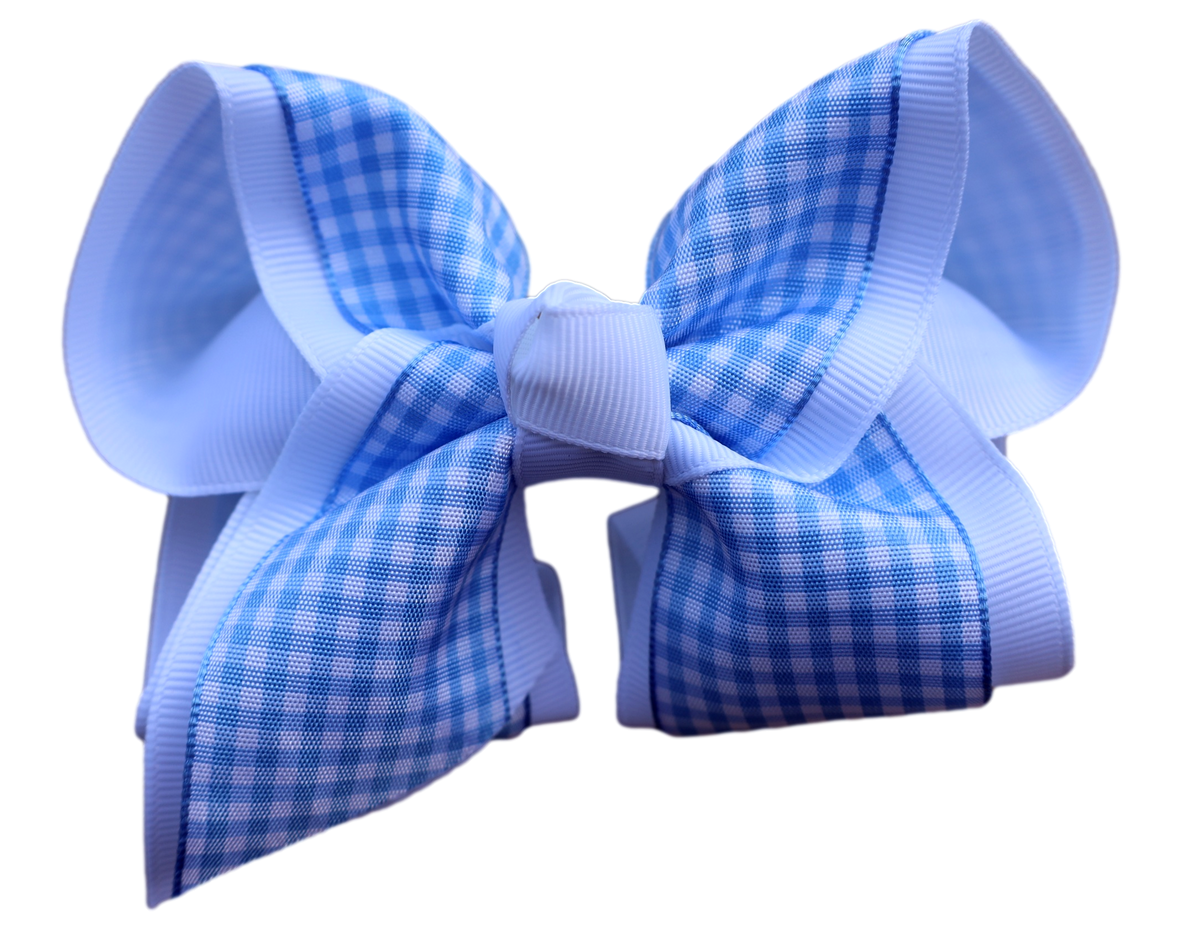 The Solid Bow - Blue Gingham Layered Bow