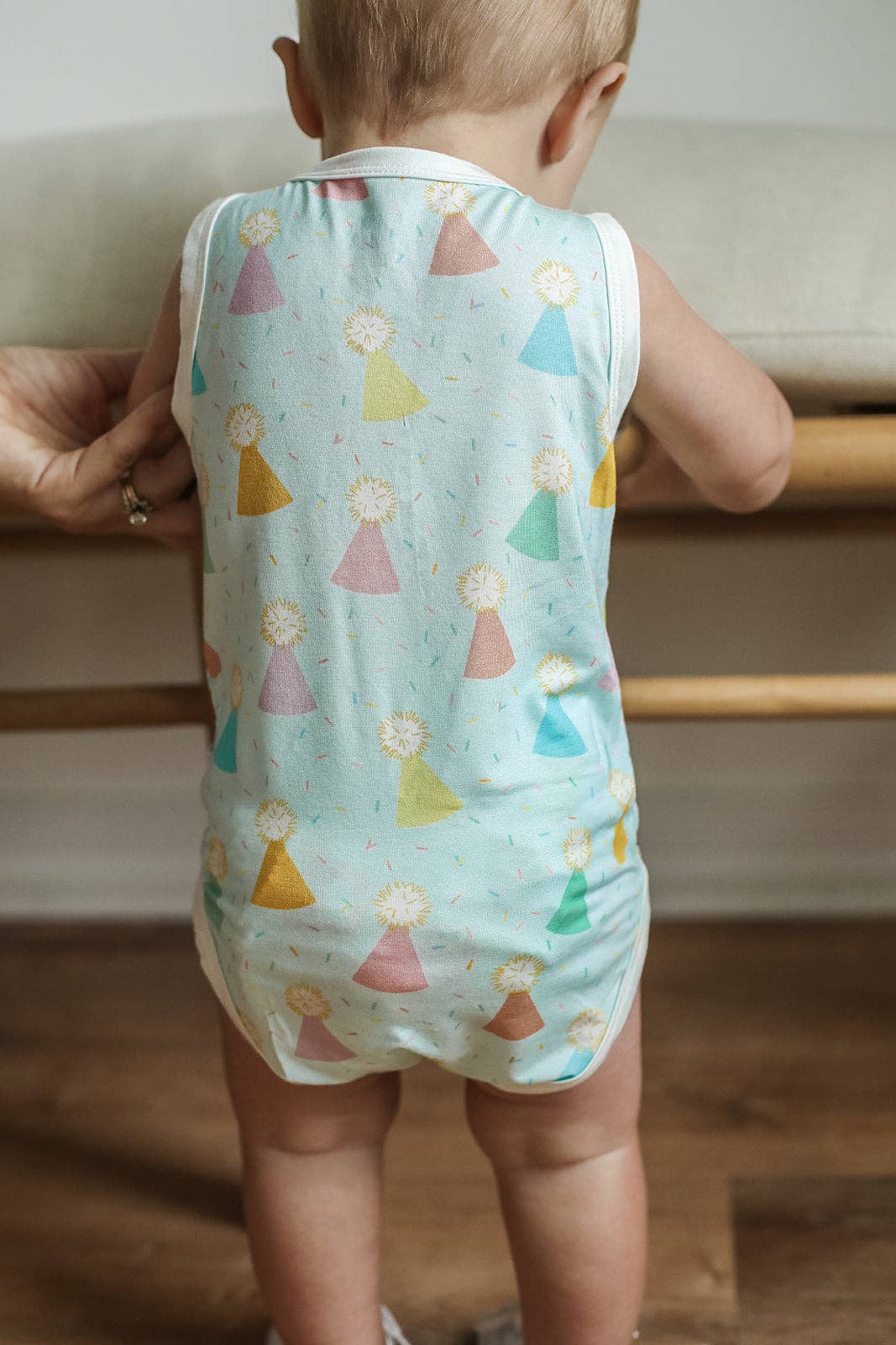 Southern Slumber - Blue Birthday Print Bamboo Henley Onesie with Snaps