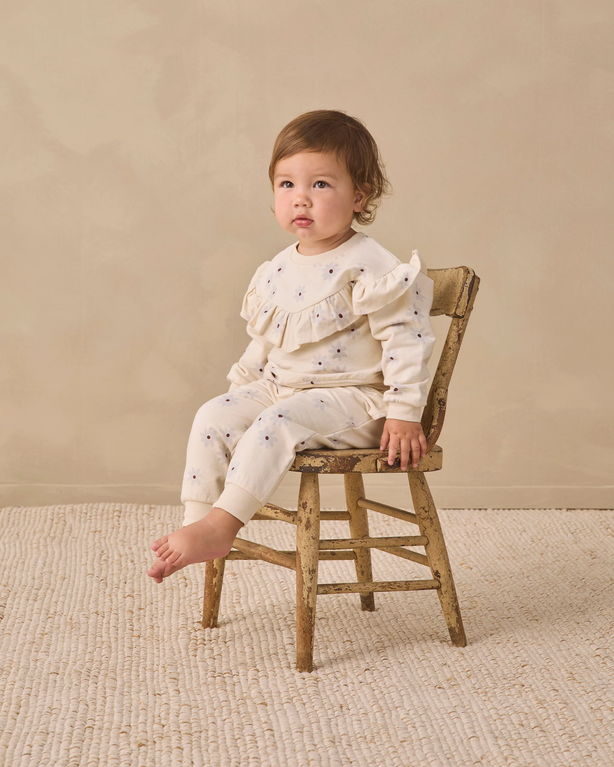 Quincy Mae - Ruffle Fleece Sweatshirt Blue Daisy