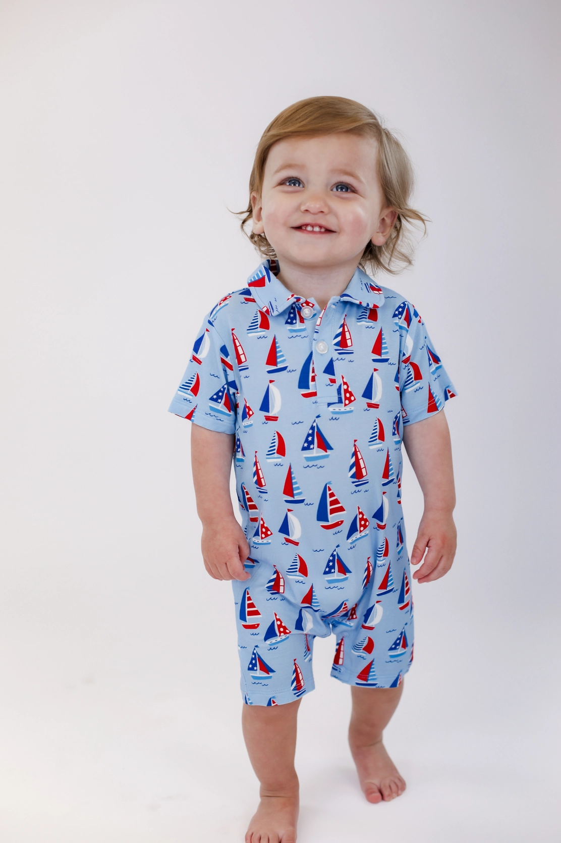Goosies - Short Sleeve Polo Romper Sail Away