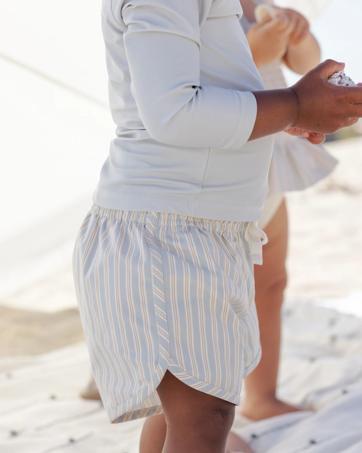 Quincy Mae - Swim Short Blue + Butterscotch Stripe