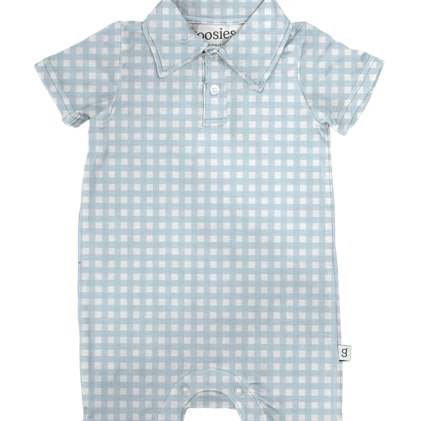 Goosies - Short Sleeve Polo Romper Blue Gingham