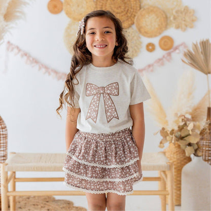 Sweet Wink - Mocha Floral Bow Patch Short Sleeve T-Shirt - Kids Clothing