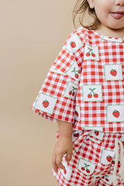 Lucky Panda Kids - Shorts Set | Strawberry Gingham