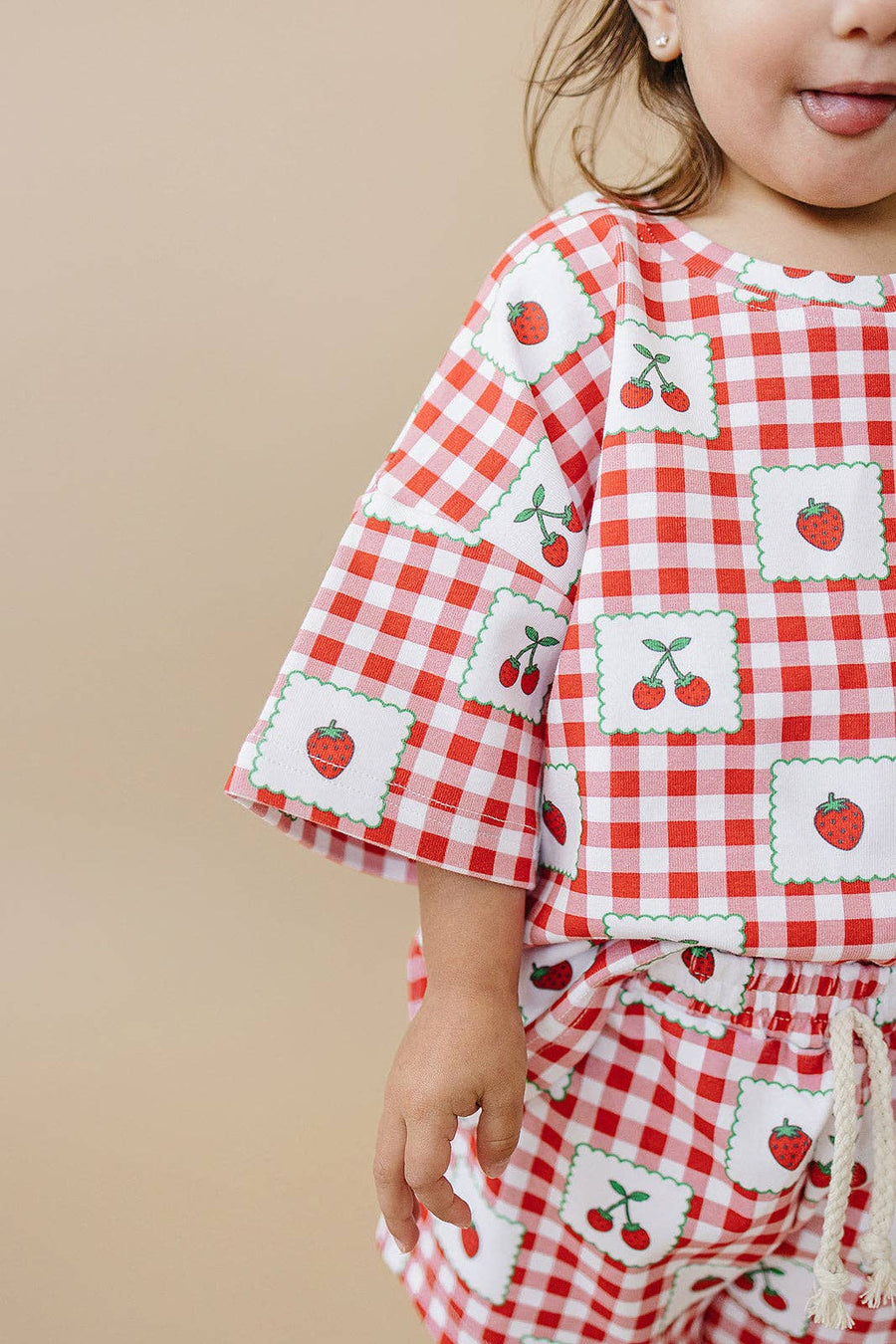 Lucky Panda Kids - Shorts Set | Strawberry Gingham