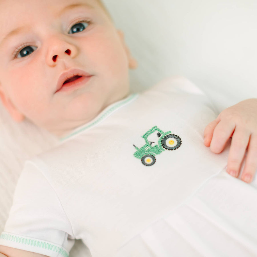 Magnolia Baby - Lil' Green Tractor Embroidered Bubble