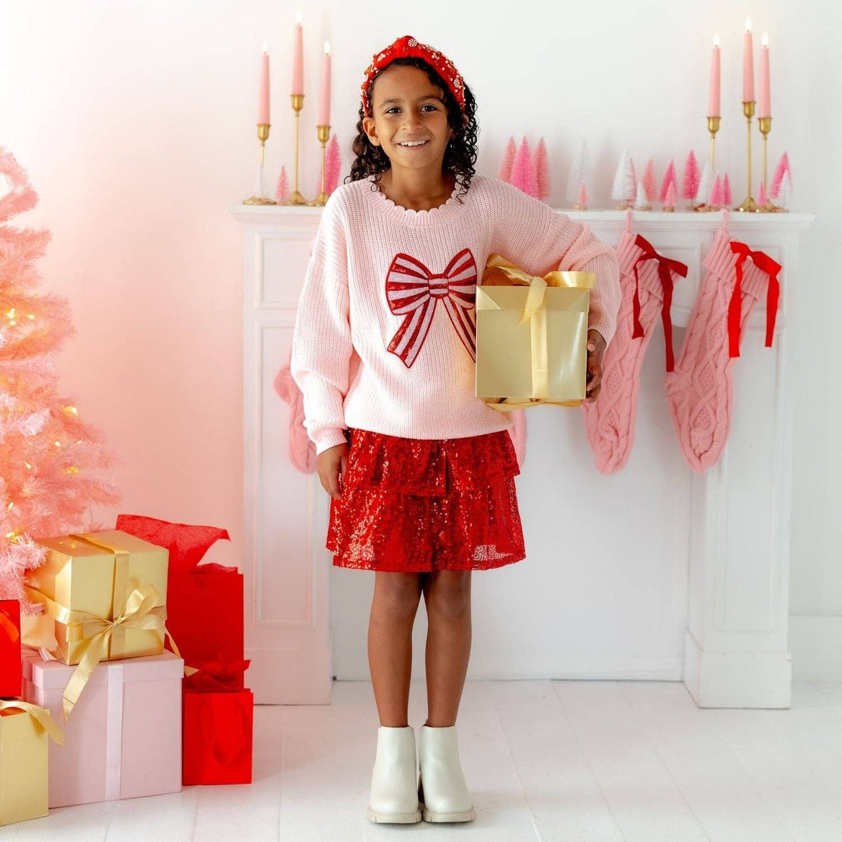 Sweet Wink - Candy Cane Swirl Christmas Gemstone Headband  - Kids Hair