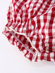 Rylee Faith Designs - Christmas Tree Embroidery Red Gingham Long Sleeve Baby Girl Bloomers Set
