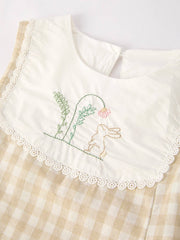 Rylee Faith Designs - Apricot Plaid Embroidered Bunny Sleeveless Dress