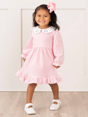 Pink Holiday Wreath Scallop Collar Dress