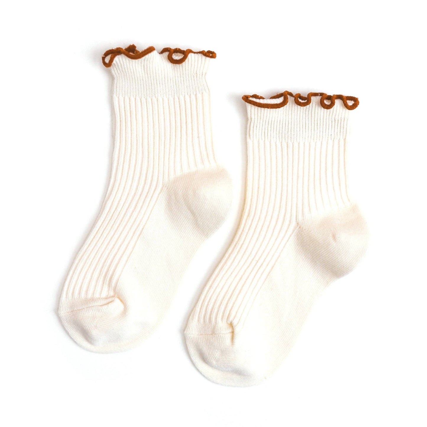 Little Stocking Co. - Ribbed Lettuce Trim Midi Socks - Ivory/Sugar Almond