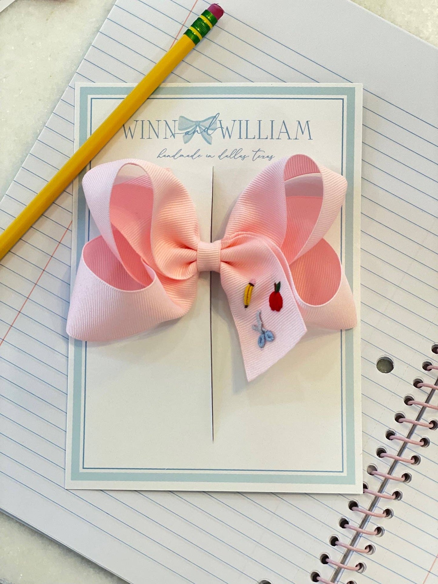 Winn and William - Apples, Pencils, and Scissors Bow