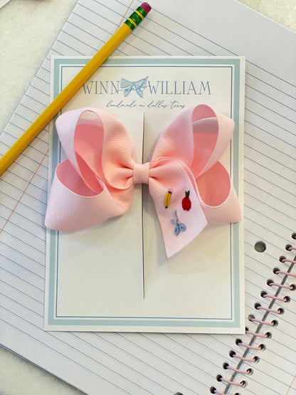 Winn and William - Apples, Pencils, and Scissors Bow