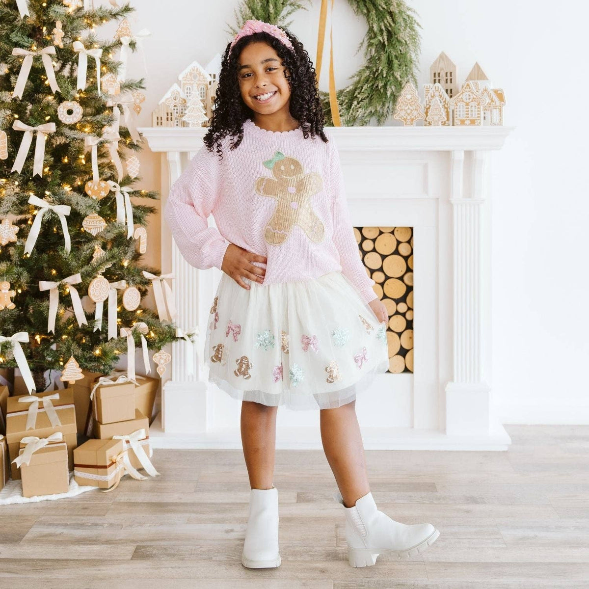 Sweet Wink - Gingerbread Sequin Christmas Tutu Skirt - Kids Clothing