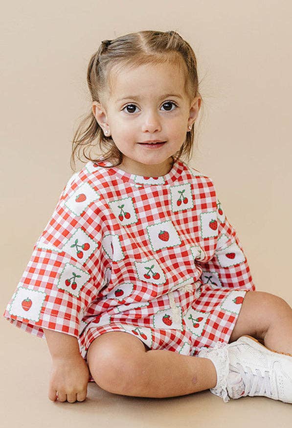 Lucky Panda Kids - Shorts Set | Strawberry Gingham