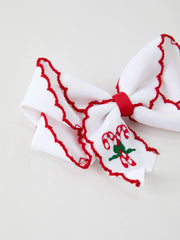 Rylee Faith Designs - Christmas Candy Cane Embroidered Bow Hair Clip