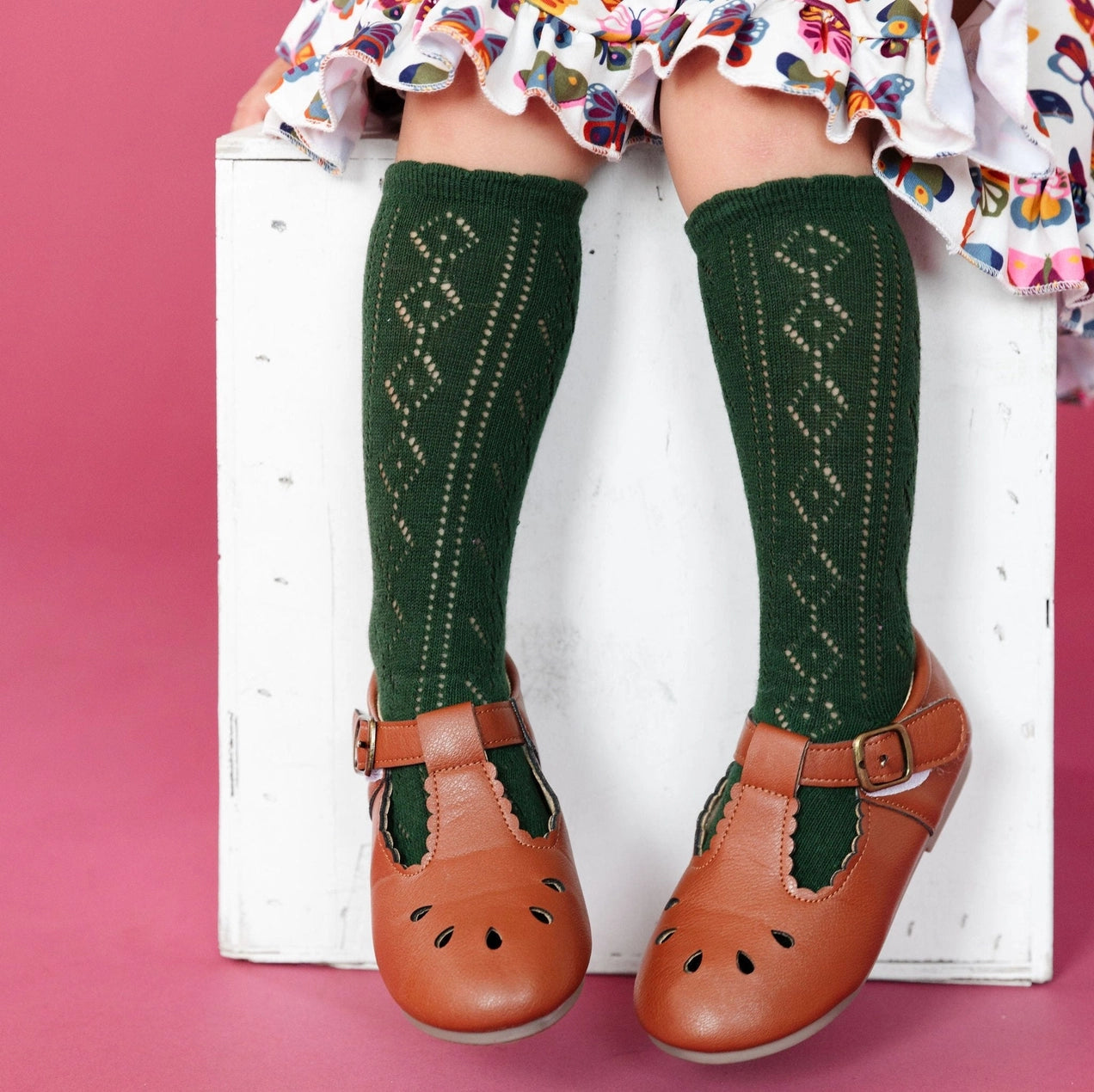 Scalloped Fancy Knee High Socks - Forest Green