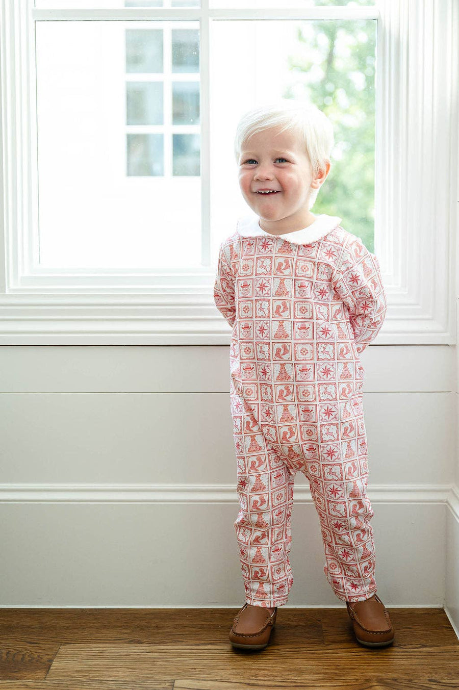 Ruth and Ralph - Christmas Tiles Pima Cotton Grayson Coverall Romper