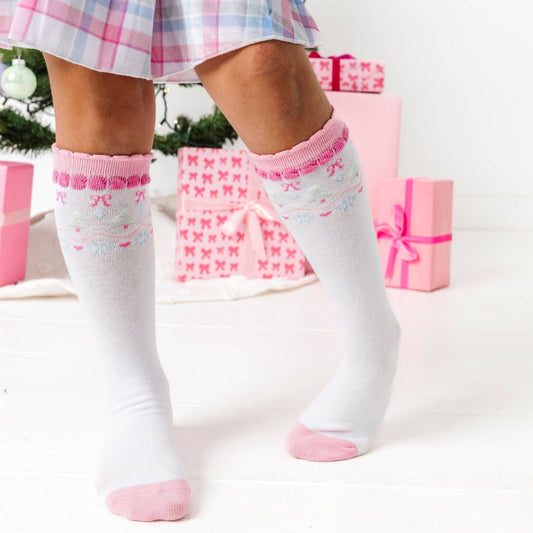Little Stocking Co. - White Fair Isle Knee High Socks