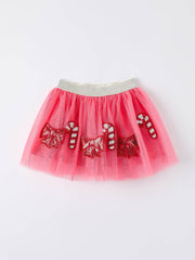 Rylee Faith Designs - Christmas Candy Cane & Bow Sequin Tutu Skirt for Girls