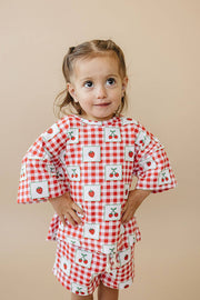 Lucky Panda Kids - Shorts Set | Strawberry Gingham