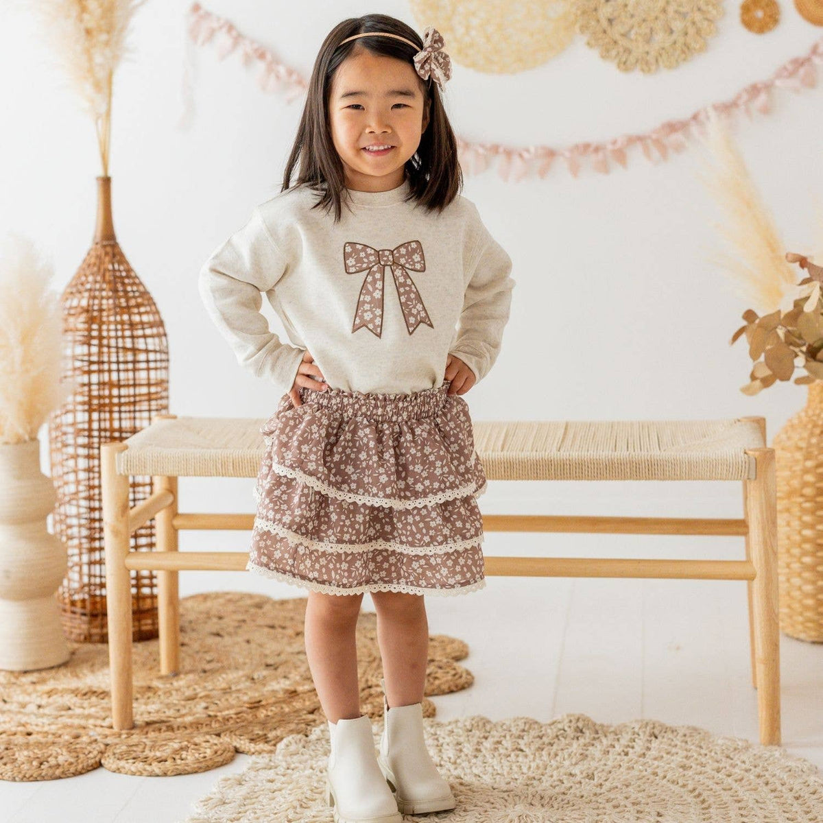 Sweet Wink - Mocha Floral Skort - Kids Boutique Clothing - Fall