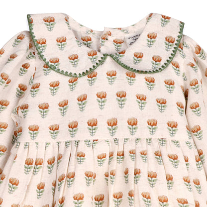 Viverano Organics - Ina Block Print Floral Baby Dress & Bloomer Set (Linen)