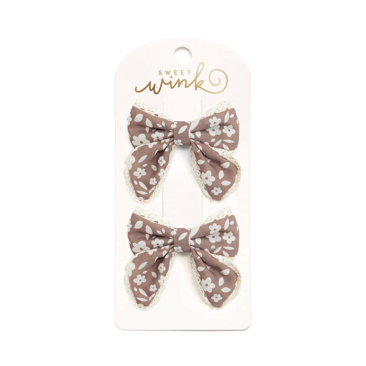 Sweet Wink - Mocha Floral Lace Bow Clip Set - Hair Bows - Fall - Kids