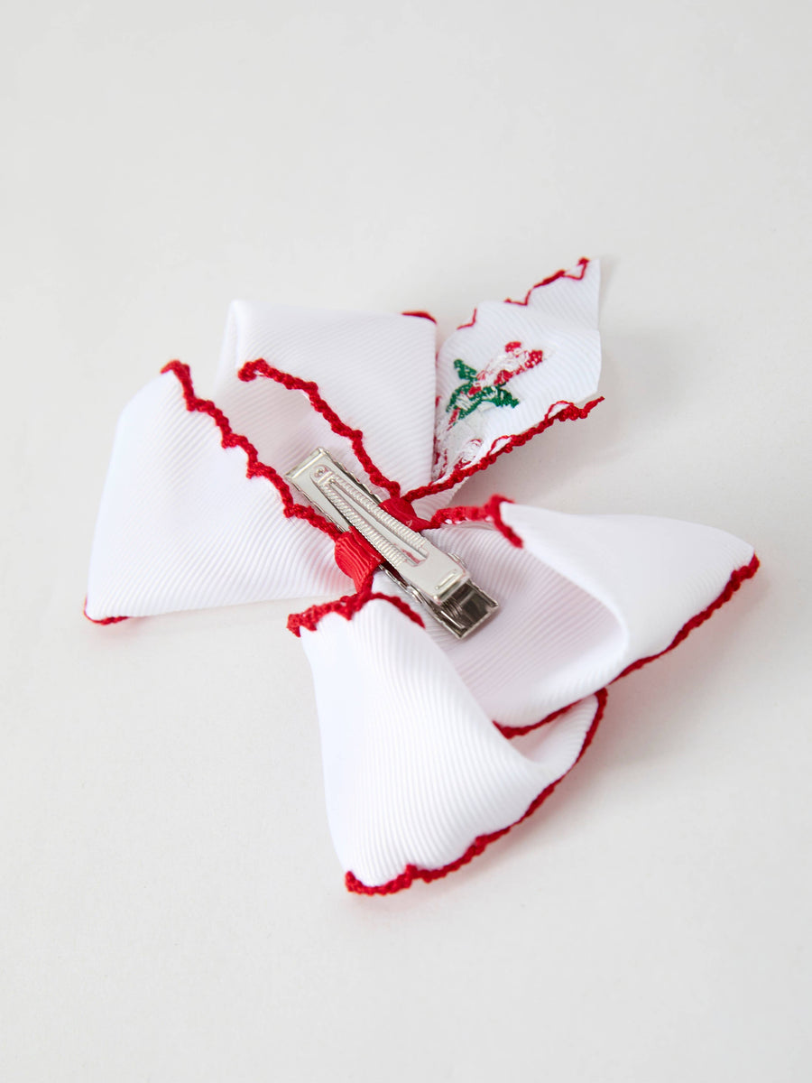 Rylee Faith Designs - Christmas Candy Cane Embroidered Bow Hair Clip