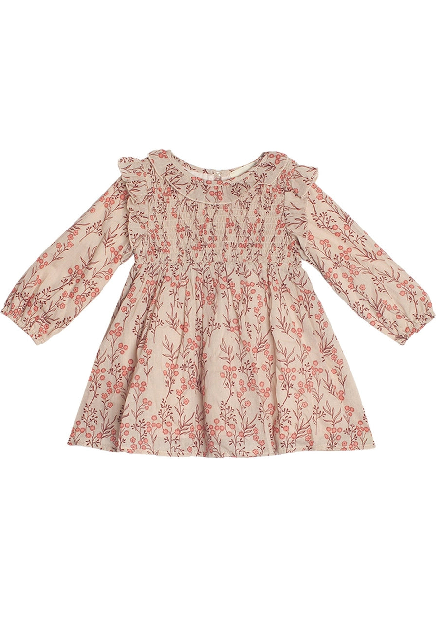 Autumn Floral Tan Long Sleeve Dress
