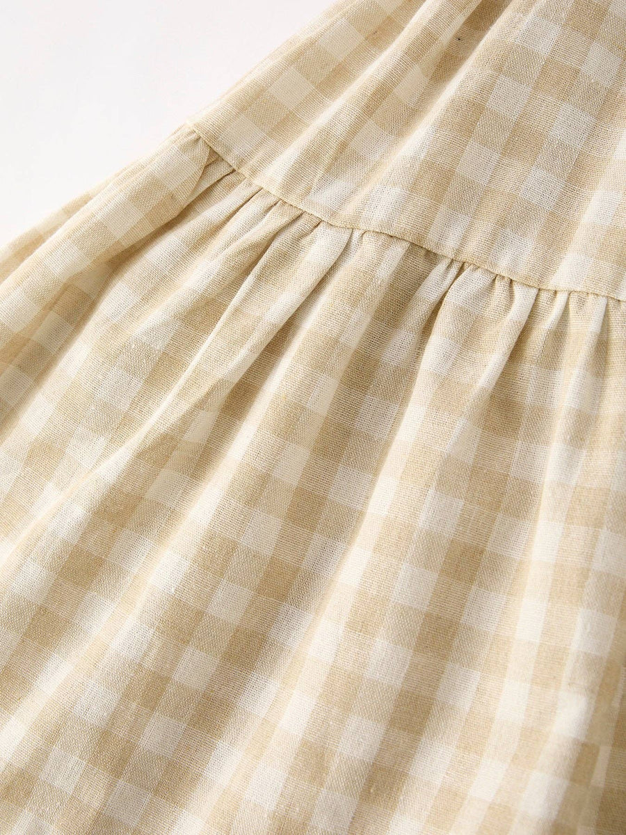 Rylee Faith Designs - Apricot Plaid Embroidered Bunny Sleeveless Dress