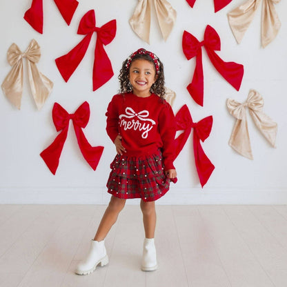 Sweet Wink - Christmas Tartan Pearl Skirt - Kids Clothing - Holiday