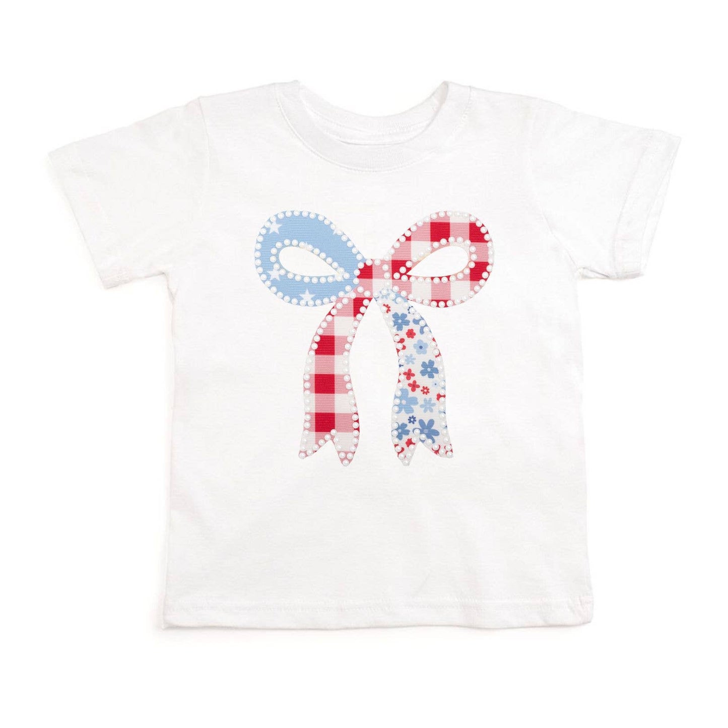 Sweet Wink - Patchwork Bow Patch Short Sleeve T-Shirt - Fourth of July