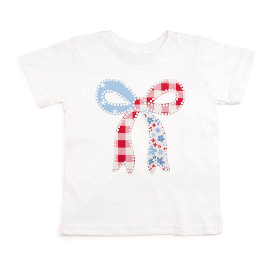 Sweet Wink - Patchwork Bow Patch Short Sleeve T-Shirt - Fourth of July