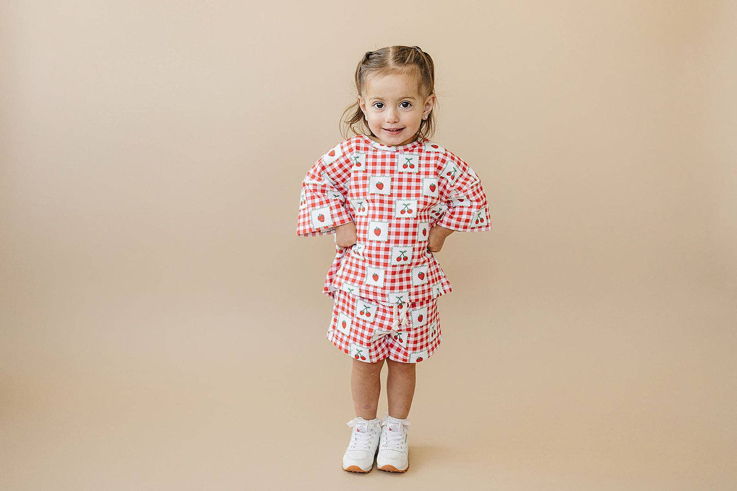 Lucky Panda Kids - Shorts Set | Strawberry Gingham