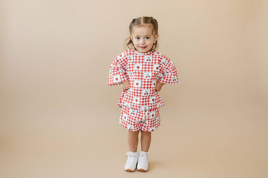 Lucky Panda Kids - Shorts Set | Strawberry Gingham
