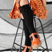 Little Stocking Co. - Black Fancy Lace Top Knee High Socks