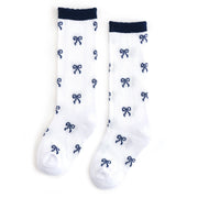 Navy Bow Scalloped Knee Socks