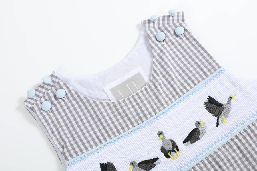 Lil Cactus - Light Gray Mallard Smocked Overalls