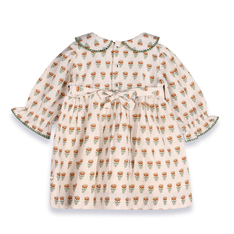 Viverano Organics - Ina Block Print Floral Baby Dress & Bloomer Set (Linen)