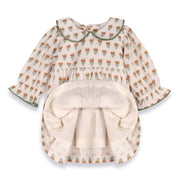 Viverano Organics - Ina Block Print Floral Baby Dress & Bloomer Set (Linen)