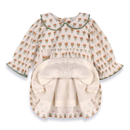 Viverano Organics - Ina Block Print Floral Baby Dress & Bloomer Set (Linen)
