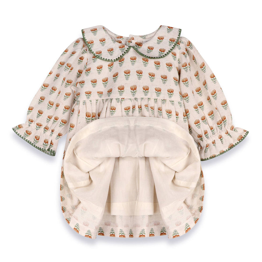 Viverano Organics - Ina Block Print Floral Baby Dress & Bloomer Set (Linen)