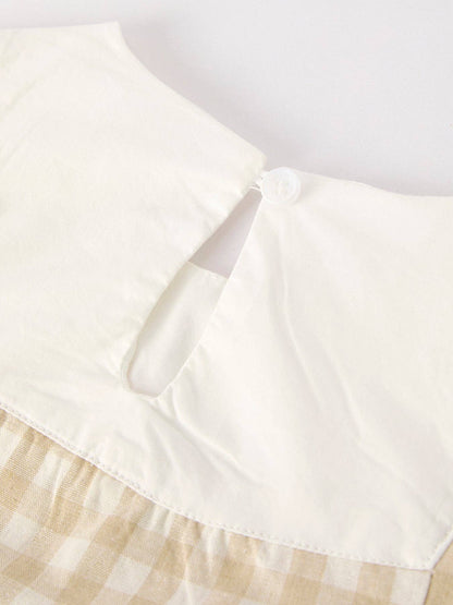 Rylee Faith Designs - Apricot Plaid Embroidered Bunny Sleeveless Dress