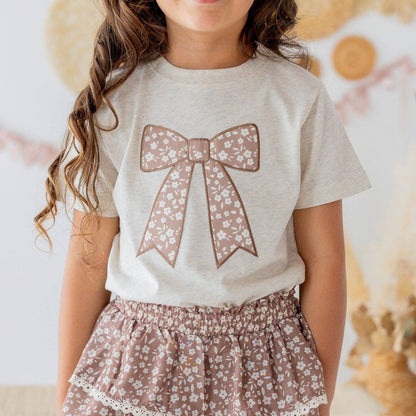 Sweet Wink - Mocha Floral Bow Patch Short Sleeve T-Shirt - Kids Clothing