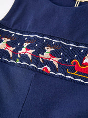 Rylee Faith Designs - Christmas Holiday Celebration Baby Boys Romper: Navy with Santa Sleigh