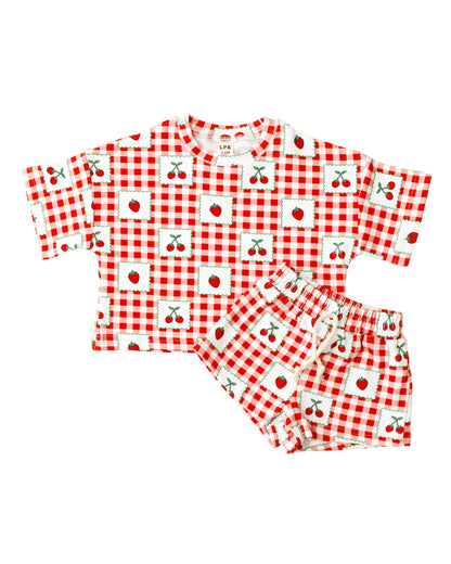 Lucky Panda Kids - Shorts Set | Strawberry Gingham